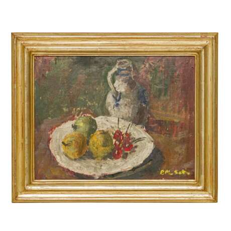 MONOGRAMMIST "E.M.Sch." (?), (20th century painter), "Still life with pears and cherries", - Foto 2