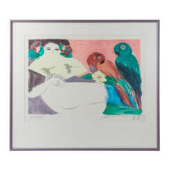 TING, WALASSE (1929-2010), "Lady with Parrots," 1987.
