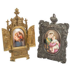 TWO MINIATURE MARY PAINTINGS ON PORCELAIN,