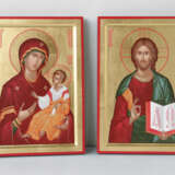 Christ Pantocrator and Virgin Hodegetria Set aus 2 Stk. Naturholz Acryl Neo-Byzantinisch Figurative Kunst Ukraine 2022 - Foto 1