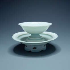 A QINGBAI FOLIATE RIM CUP AND CUP STAND