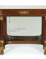 A CLASSICAL BRASS-MOUNTED AND ROSEWOOD-VENEERED MARBLE-TOP PIER TABLE