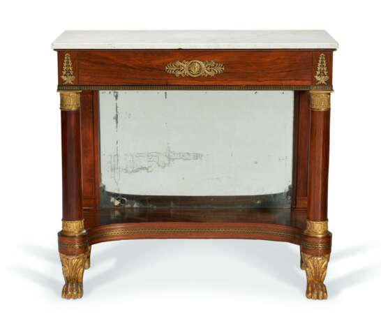 A CLASSICAL BRASS-MOUNTED AND ROSEWOOD-VENEERED MARBLE-TOP PIER TABLE - фото 1