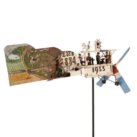 A PAINTED SHEET IRON AND WOOD “AIRPLANE WINDMILL” WITH BLACKSMITH SHOP AUTOMATON - photo 6