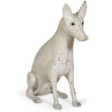 A WHITE-PAINTED CAST IRON SITTING DOG - фото 1