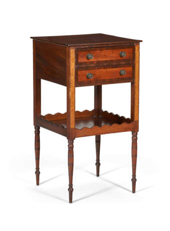 A FEDERAL FIGURED MAPLE AND FLAME BIRCH INLAID-MAHOGANY TWO-DRAWER WORK TABLE - photo 2
