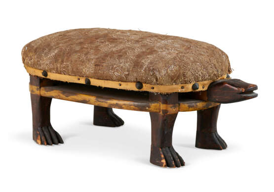 AN UPHOLSTERED AND PAINTED MAPLE FOOTREST IN THE FORM OF A TURTLE - photo 2