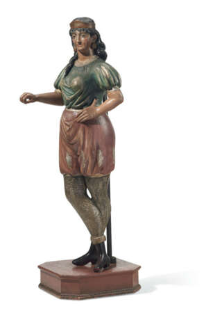 A CARVED AND POLYCHROME PAINT-DECORATED CIGAR STORE FIGURE OF A `THEATRICAL FIGURE` - photo 2