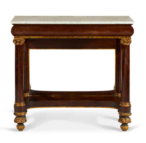 A CLASSICAL GILT-STENCILED MAHOGANY MABLE-TOP PIER TABLE - photo 1