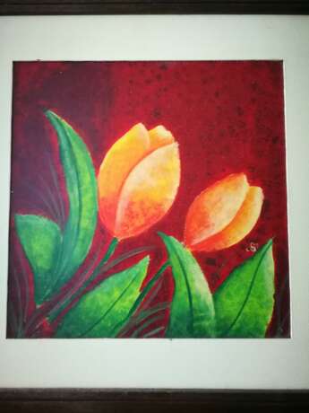 “Yellow Tulips” Canvas Acrylic paint Impressionist Still life 2009 - photo 1
