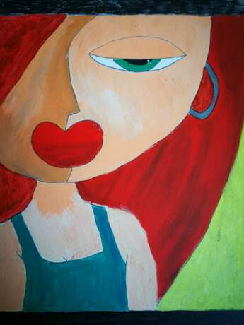 “Redhead girl” Wood Acrylic paint Pop Art 2016 - photo 1