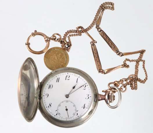 silberne Herren Savonette mit Golddoublé Uhrenkette - photo 1