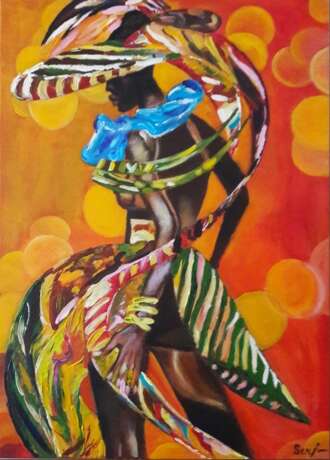 Design Gemälde „Африканка“, Leinwand auf dem Hilfsrahmen, Malerei mit Acrylfarben, Impressionismus, африканские мотивы, Portugal, 2022 - Foto 1