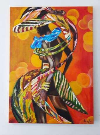Peinture design «Африканка», Toile sur le sous-châssis, Peinture à l'acrylique, Impressionnisme, африканские мотивы, Portugal, 2022 - photo 2