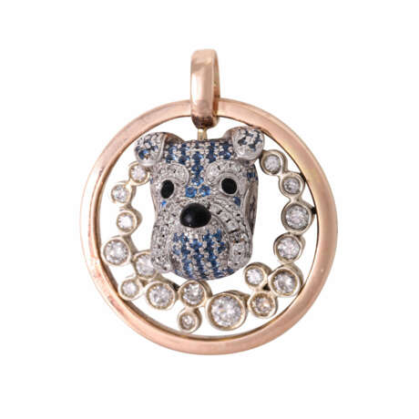 One of a kind pendant with charm "Terrier" surrounded by diamonds, - фото 1