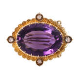 Brooch with amethyst and 4 diamond roses, ca. 0,1 ct, - фото 1