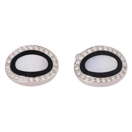 WEMPE cufflinks with mother of pearl, onyx and diamonds, - photo 1