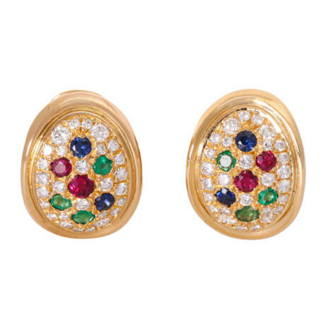 Earrings with ruby, sapphire, emerald and diamonds together ca. 1 ct, - photo 1