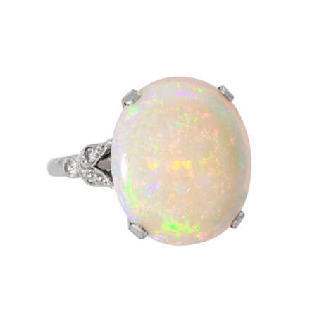 Ring with fine white opal with vivid color play, - photo 1