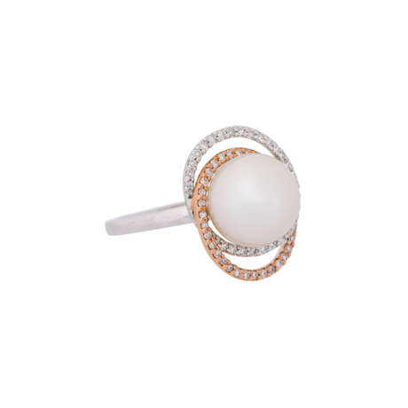 Ring with pearl and octagonal diamonds together ca. 0,5 ct, - фото 1