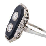 Ring with onyx plate, 2 old cut diamonds together ca. 0,35 ct, - фото 3