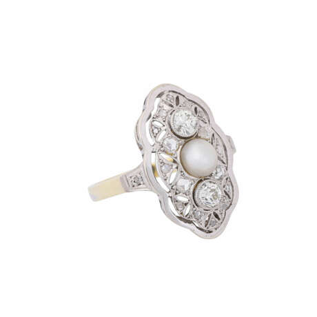 Art Deco ring with pearl and diamonds - photo 1