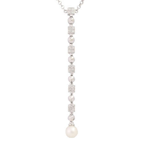 Necklace with pearl and diamonds together ca. 0,45 ct, - фото 2