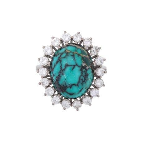 Ring with turquoise matrix entouraged by diamonds total ca. 1 ct, - фото 2