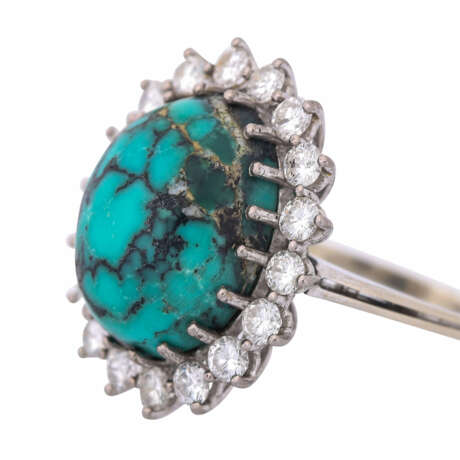 Ring with turquoise matrix entouraged by diamonds total ca. 1 ct, - фото 3