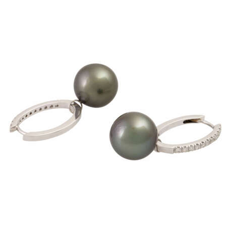 Folding creoles with Tahitian pearls and diamonds total ca. 0,22 ct, - Foto 4