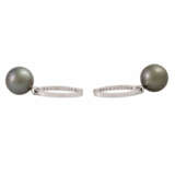 Folding creoles with Tahitian pearls and diamonds total ca. 0,22 ct, - Foto 5