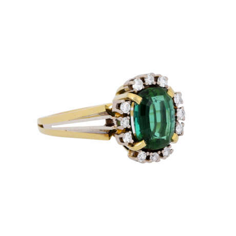 Ring with blue-green tourmaline entouraged by octagonal diamonds - photo 1