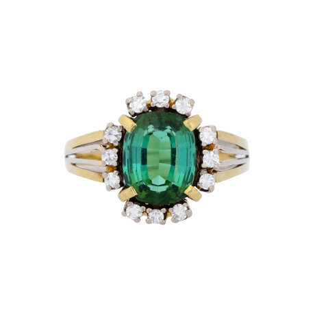 Ring with blue-green tourmaline entouraged by octagonal diamonds - Foto 2