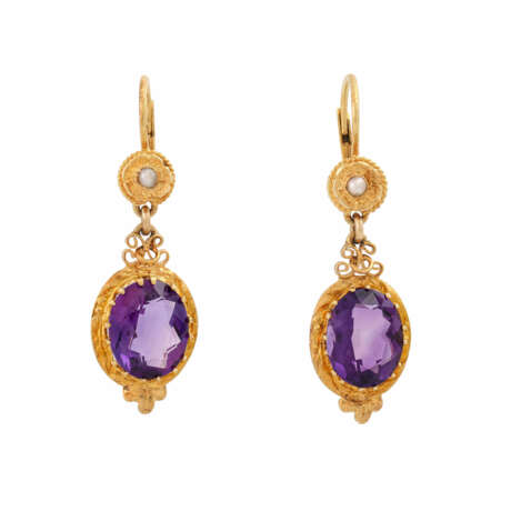 Earrings with oval faceted amethysts, half pearl - photo 1