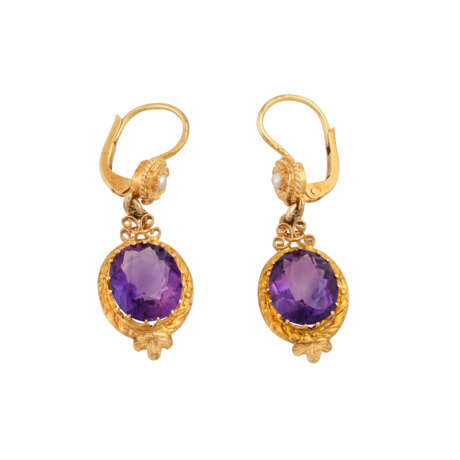 Earrings with oval faceted amethysts, half pearl - photo 2