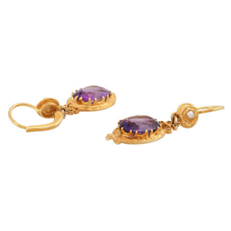 Earrings with oval faceted amethysts, half pearl - photo 3