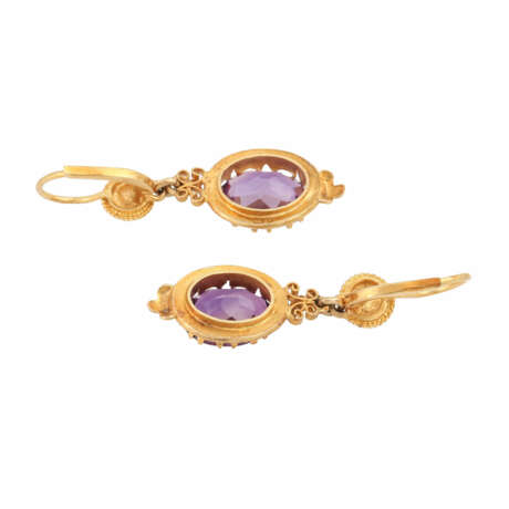 Earrings with oval faceted amethysts, half pearl - photo 4