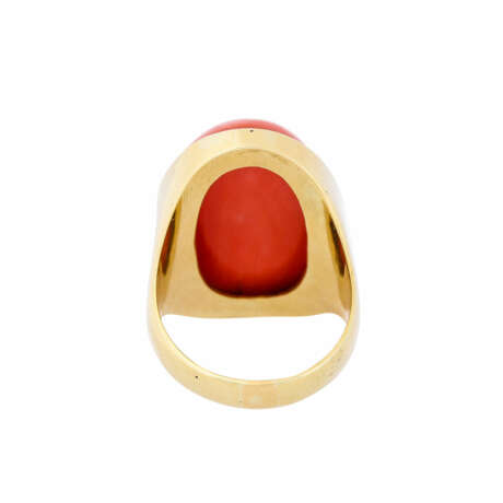 Ring with oval precious coral 25x17 mm, - photo 3