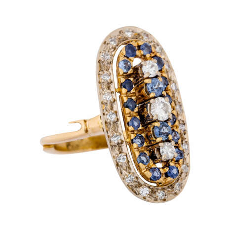 Ring with sapphires and diamonds total ca. 0,3 ct, - фото 1