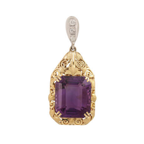 Pendant with octagonal amethyst ca. 26 ct and diamonds - photo 1