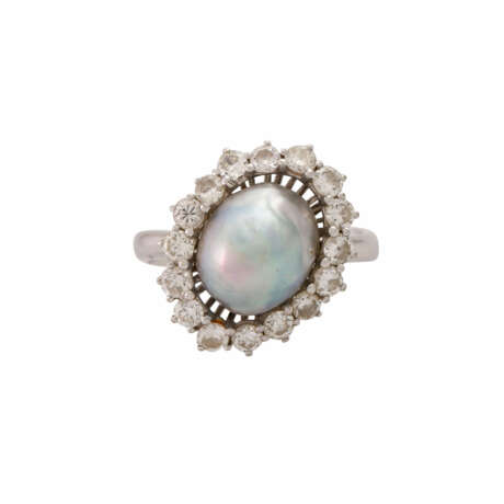 Ring with pearl and diamonds together ca. 0,96 ct (hallmarked), - photo 2