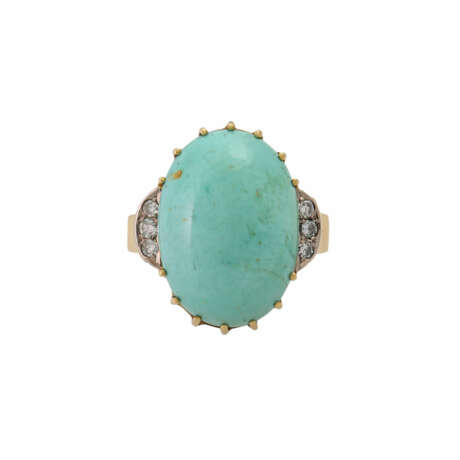 Ring with oval turquoise flanked by 6 octagonal diamonds, - photo 2