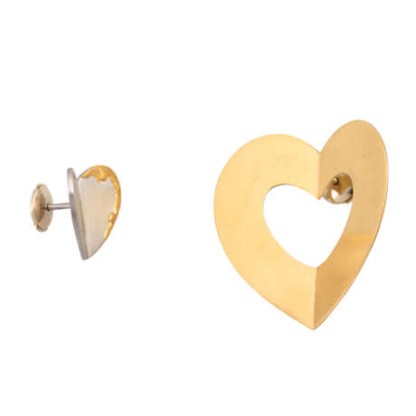 GÜNTER KRAUSS pair of stud earrings "Heart", GG18K & platinum, - фото 2