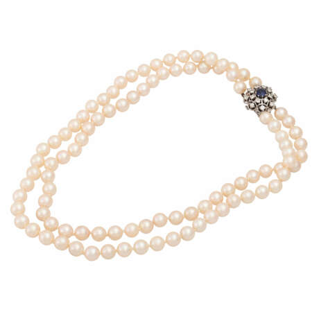 Double row Akoya pearl necklace, - фото 3
