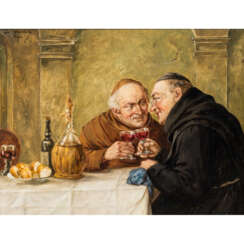 ROESSLER, GEORG (1861-1925) "Two monks clinked glasses at a laid table".