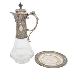 FINE CARAFE WITH HANDLE AND SAUCER, SILVER 800/1000,