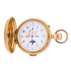 Large heavy astronomical goldsavonette pocket watch with full calendar, chronograph and quarter repeater.