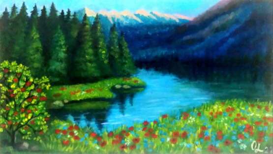 Рассвет над горным озером. масло на картоне Oil paint Импресионизм Landscape painting Ukraine 2022 - photo 1