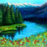 Рассвет над горным озером. масло на картоне Oil paint Импресионизм Landscape painting Ukraine 2022 - photo 1
