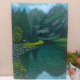 Горное озеро Масло акрил на картоне Peinture à l'huile Импресионизм Peinture de paysage Украина-Турция 2022 - photo 3
